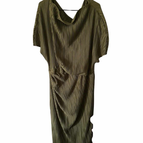 ASOS Olive One Shoulder Pleated Dress - Picture 2 of 5